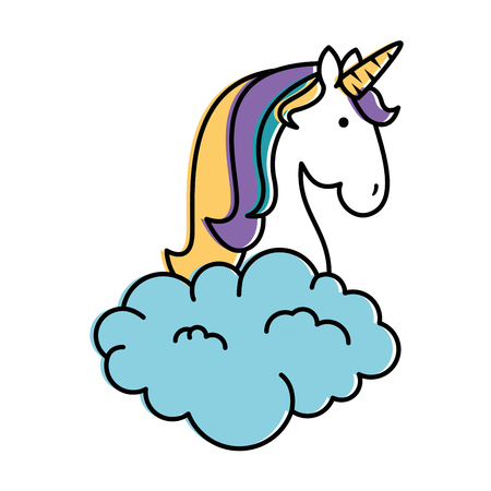 Cute unicorn over cloud fantasy sticker vector illustration designのイラスト素材