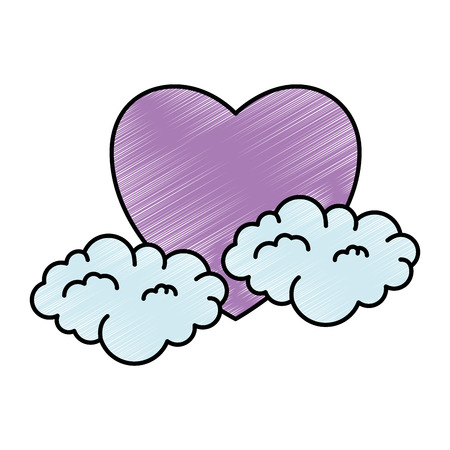heart love sticker art with clouds vector illustration designのイラスト素材