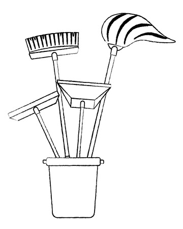Cleaning objects plastic bucket full of janitor cleaning helpful vector illustration sketch image graphicのイラスト素材