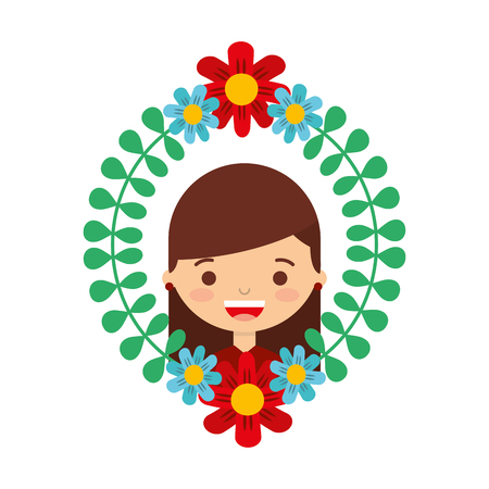 floral wreath leaves with happy girl vector illustrationのイラスト素材
