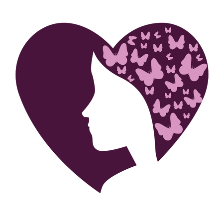 Woman silhouette with butterflies and heart vector illustration designのイラスト素材