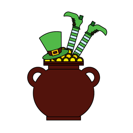 Cauldron treasure with hat and leg of leprechaun vector illustrationのイラスト素材