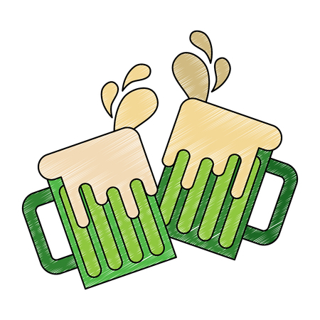 toasting beer glasses cheers foamy drink drops vector illustration drawing imageのイラスト素材