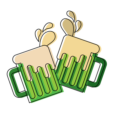 toasting beer glasses cheers foamy drink drops vector illustrationのイラスト素材