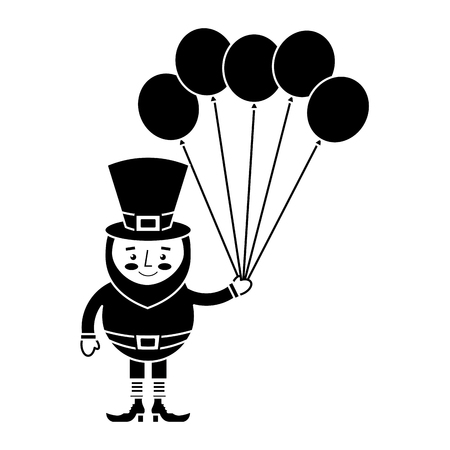 happy leprechaun holding bunch balloons decoration vector illustration black and white imageのイラスト素材