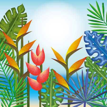 Tropical and exotic flowers vector illustrationのイラスト素材