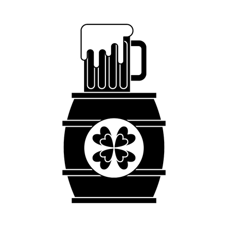 wooden barrel clover with beer glass beverage vector illustration black and white imageのイラスト素材