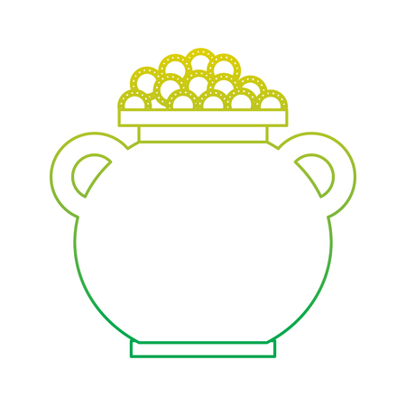 cauldron full coins money treasure fortune vector illustration neon color line imageのイラスト素材