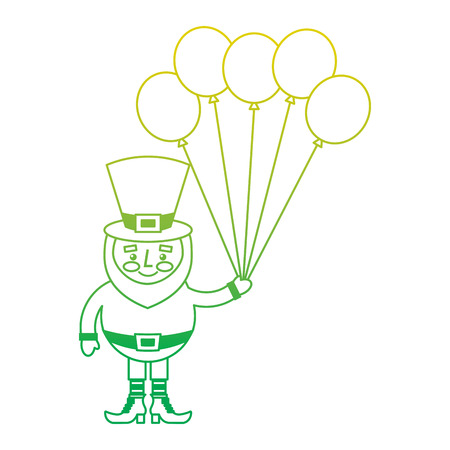 happy leprechaun holding bunch balloons decoration vector illustration neon color line imageのイラスト素材