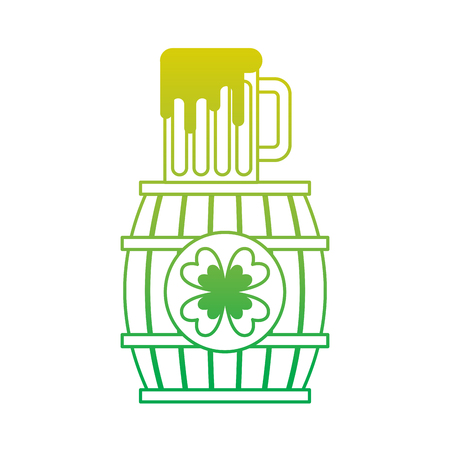 wooden barrel clover with beer glass beverage vector illustration neon color line imageのイラスト素材