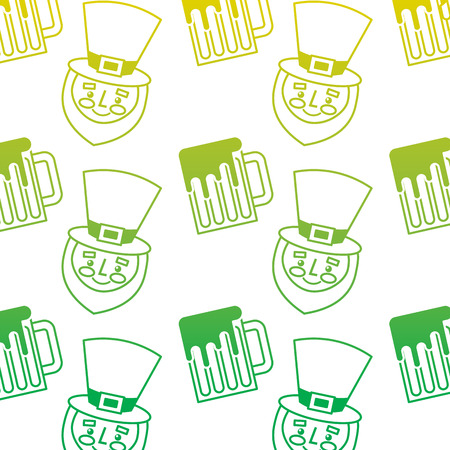 happy face leprechaun and beer glass pattern vector illustration neon color line imageのイラスト素材
