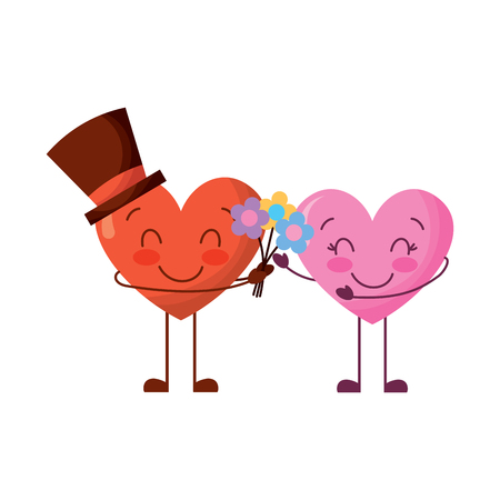 couple hearts love hoding bouquet flowers vector illustrationのイラスト素材