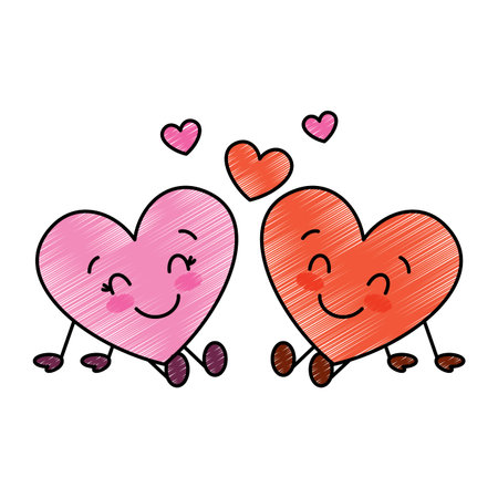 Cute Hearts Couple Sitting Cartoon Love Relationship Vector Illustration Drawing Image Tasmeemme Com