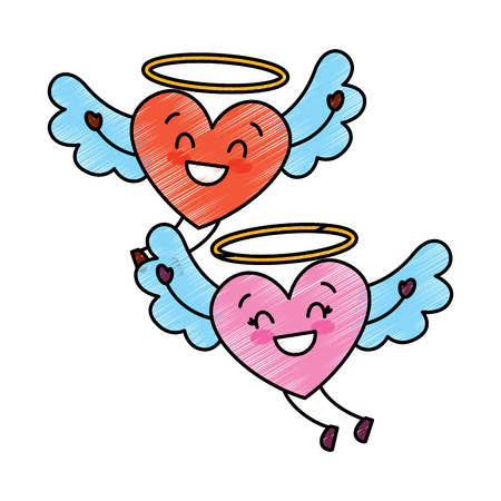 couple in love two happy hearts flying valentines day vector illustration drawing imageのイラスト素材