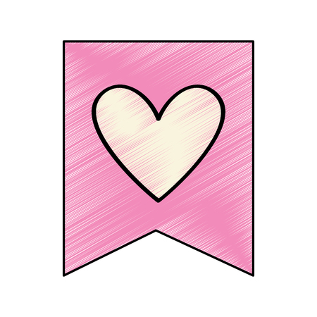 romantic flag with heart valentine celebration vector illustration drawing imageのイラスト素材
