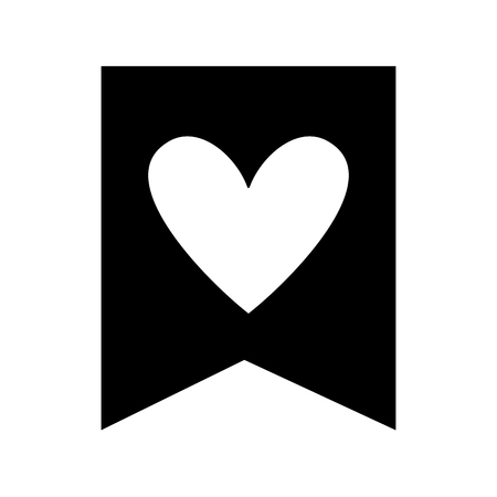 romantic flag with heart valentine celebration vector illustration black and white imageのイラスト素材