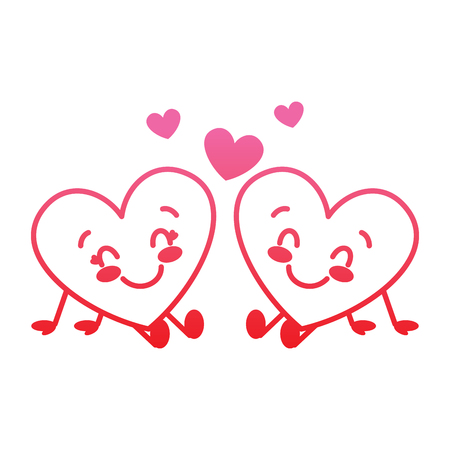cute hearts couple sitting cartoon love relationship vector illustration degrade red line imageのイラスト素材