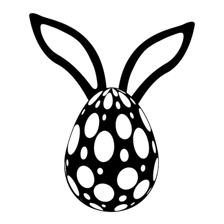 Easter egg with rabbit ears decoration vector illustration black and white image.のイラスト素材