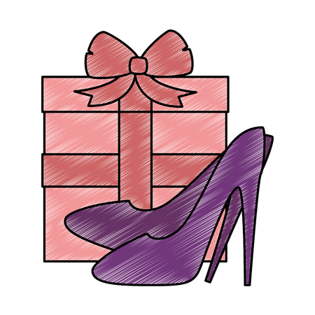gift box present with high heel shoes vector illustration designのイラスト素材
