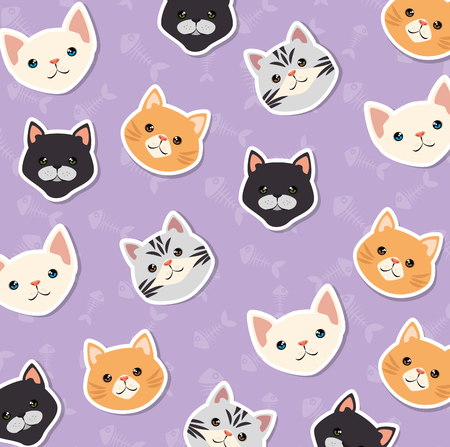 cute cats pets friendly pattern background vector illustration designのイラスト素材
