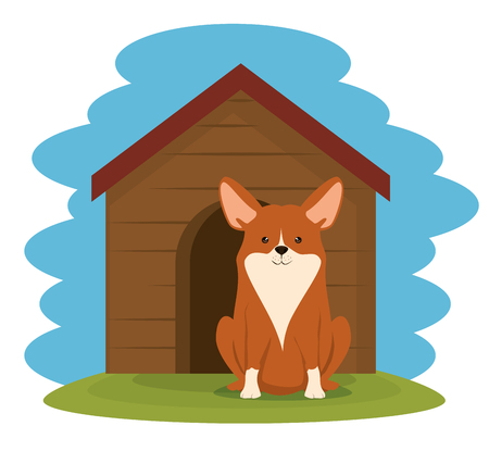 dog in wooden house pet friendly vector illustration designのイラスト素材