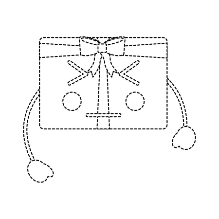 Eyes closed Christmas gift box ornament with bow vector illustration sticker image.のイラスト素材