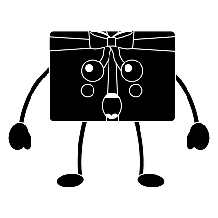 Cartoon christmas gift box ornament with bow vector illustration black designのイラスト素材