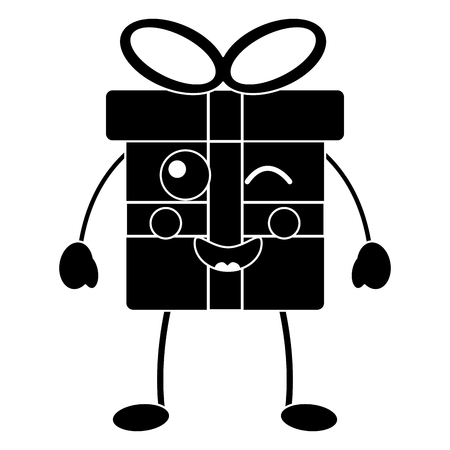 Black christmas gift box character with bow.のイラスト素材