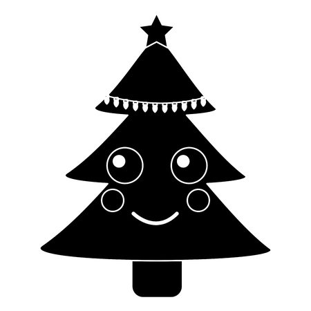 christmas tree happy  emoji icon image vector illustration design black and whiteのイラスト素材