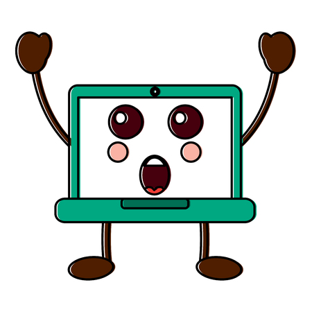 laptop computer surprised  emoji icon image vector illustration designのイラスト素材