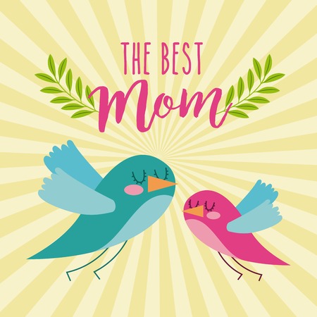 the best mom cute flying birds card icon vector ilustrationのイラスト素材