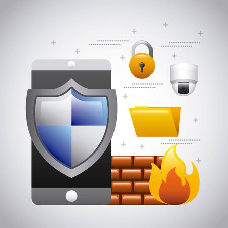 mobile phone protection firewall folder security vector illustrationのイラスト素材