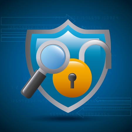 shield protection padlock magnifier technology cyber vector illustrationのイラスト素材