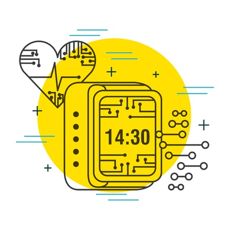 heartbeat digital clock healthcare technology vector illustration thin line imageのイラスト素材