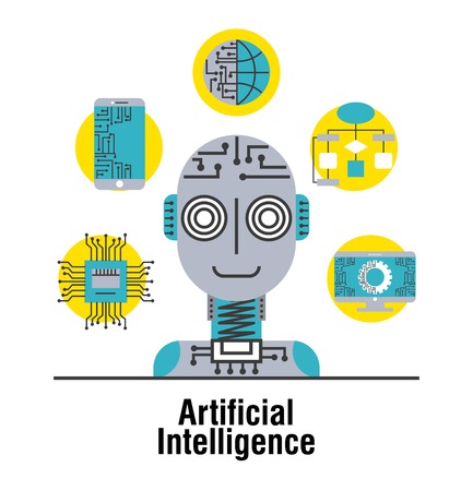 artificial intelligence mobile circuit global connection technology vector illustration thin line imageのイラスト素材