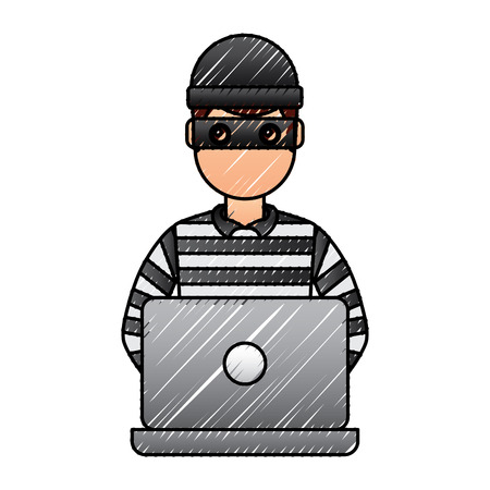 hacker male character working in laptop vector illustration drawing graphicのイラスト素材