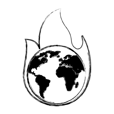 earth on fire planet is burning disaster warning vector illustrationのイラスト素材