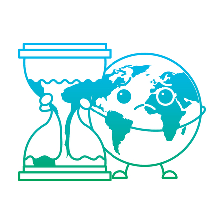 Sad planet earth embracing hourglass clock  illustration.のイラスト素材