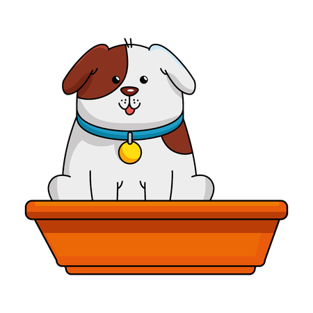 cute dog mascot in plastic pot vector illustration designのイラスト素材