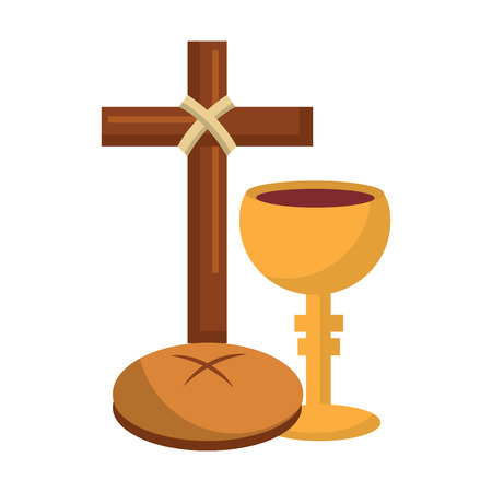 holy week catholic tradition cross breand and grail vector illustrationのイラスト素材