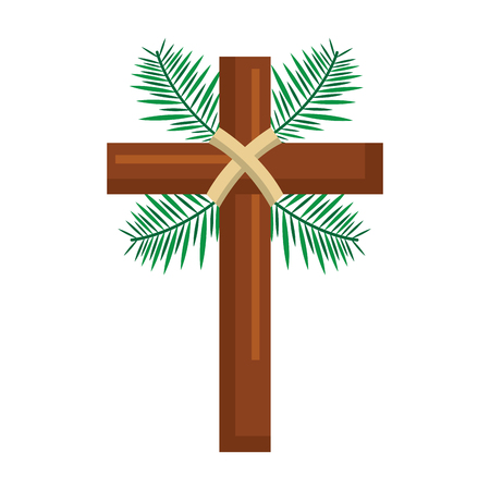 traditional branch palm christian cross symbol vector illustrationのイラスト素材