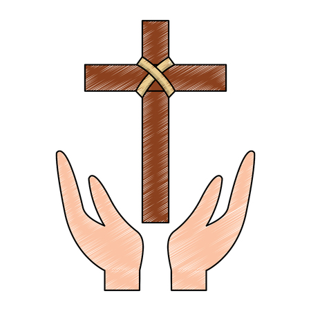 cross and hands christian catholic paraphernalia  icon image vector illustration design のイラスト素材