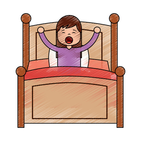 Wake up morning the young girl in bed vector illustration drawing image designのイラスト素材