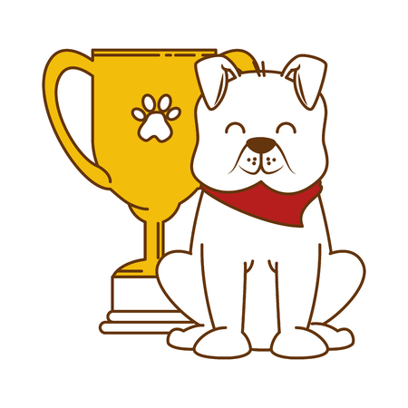 Cute dog with trophy cup mascot vector illustration designのイラスト素材