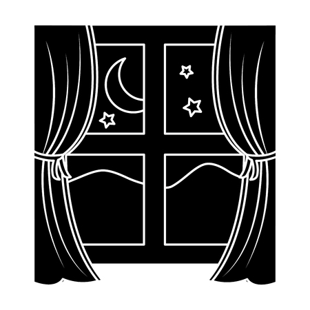 Window with curtains nighttime icon image vector illustration design black and whiteのイラスト素材