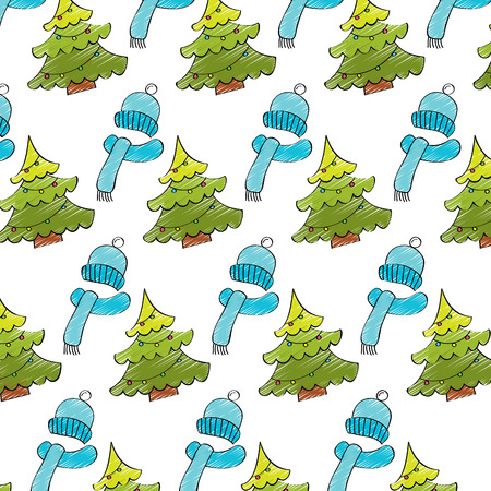 winter season background scarf warm hat and tree christmas vector illustrationのイラスト素材