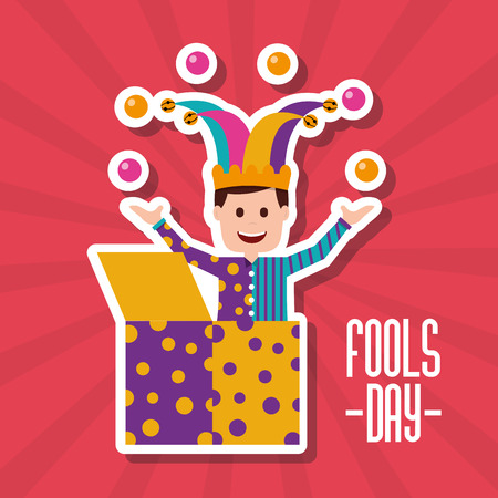 Joker doing trick ball surprise in a box, a vector illustrationのイラスト素材