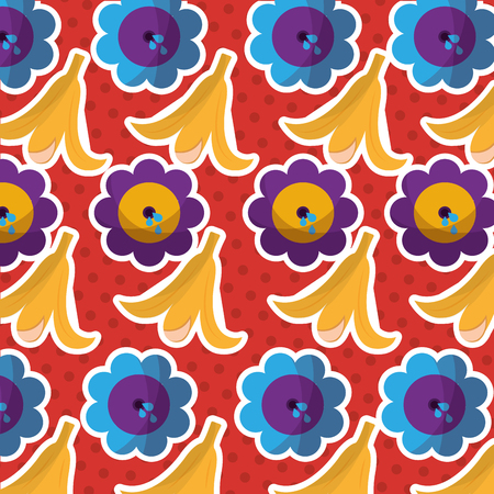Fools day joke banana peel and flower pattern design vector illustration.のイラスト素材