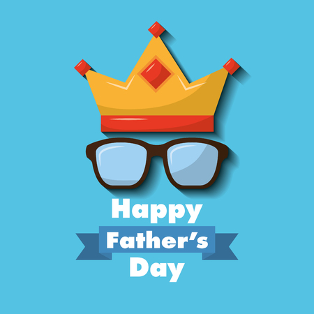 Happy fathers day with crown and glasses celebration card vector illustration.のイラスト素材