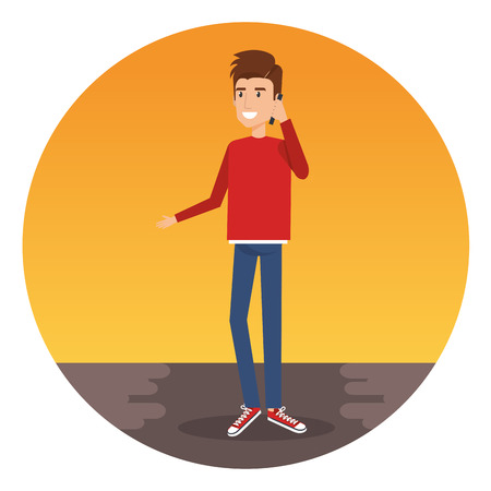 A young man calling with smartphone character vector illustration designのイラスト素材